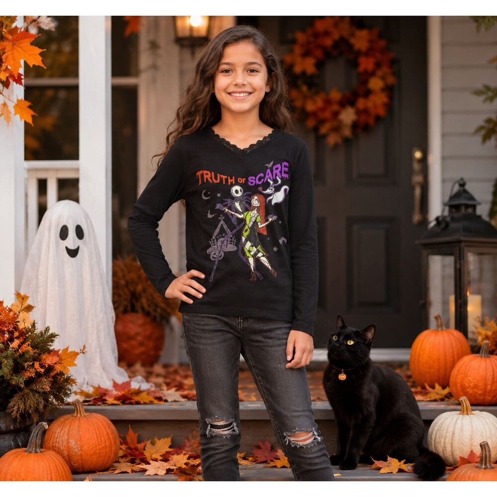 Disney Nightmare Before Christmas Girls Small Long Sleeve “Truth or Scare” Tee N